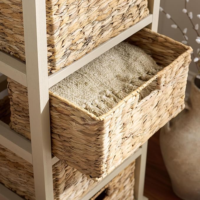 SAFAVIEH Home Collection – Vedette Sand 5-Basket Storage Tower, Natural Rattan Accent Design, Fully Assembled (AMH5739G)