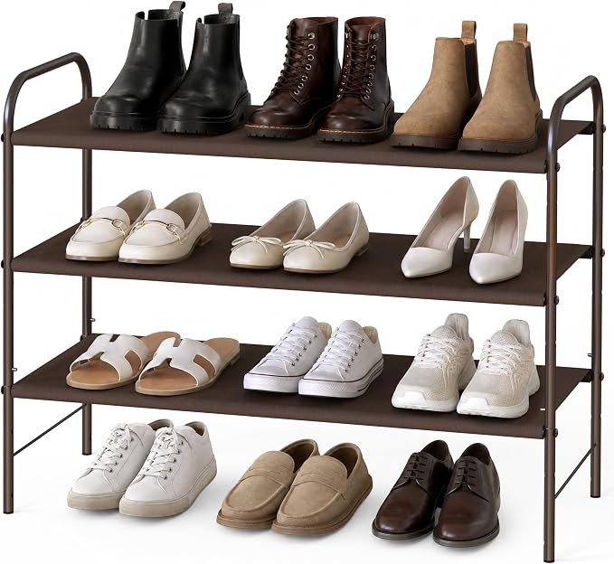 Simple Houseware 3-Tier Shoe Rack Storage Organizer, Bronze – Space-Saving Shoe Shelf, Holds 9–16 Pairs, Sturdy Metal Frame, Easy Assembly – Closet, Entryway, Bedroom Shoe Storage Solution