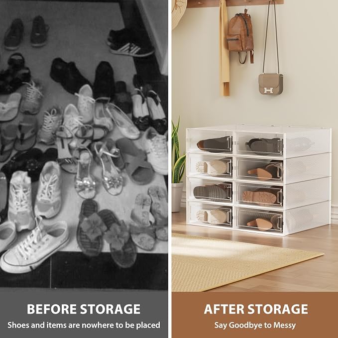 EazeHome 8 Pack Clear Boot Boxes Stackable, Boot Storage Boxes for Tall Boots, Shoes Box Plastic Oragnizer with Lids, Shoes Organizer Container for Closet, Under Bed Boot Storage