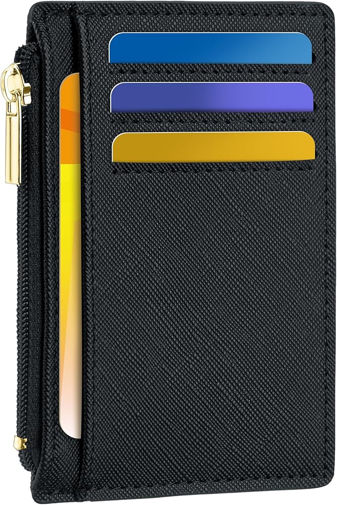 Tipmile Mens RFID Wallet, Small Slim Business Credit Card Holder, Mens Gift | Mini Tiny Cute ID Case, Minimalist Zipper Pocket Wallet, Thin Coin Purse, Mothers Gift
