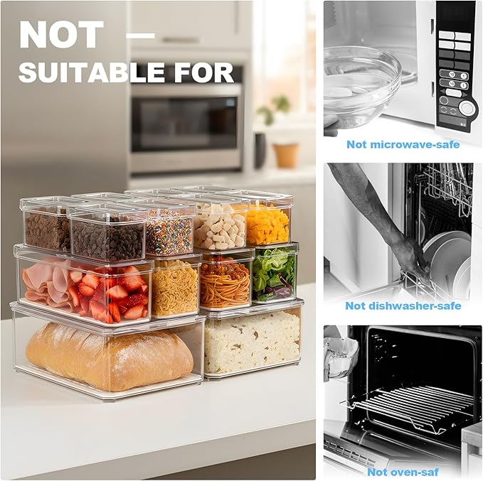 14 Pack Fridge Organizer Storage Bins Set, Clear Stackable Food Storage Containers with Lids BPA-Free for Refrigerator, Freezer, Kitchen Countertop, Organizers for Fruits, Vegetables, Drinks, Cereals