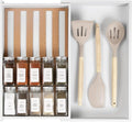 KitchenEdge Spice Drawer Organizer with Expandable Storage. Holds up to 15 Spice Jars (Not Included), Non-Slip Feet, Kitchen Accessory Storage, 100% Sustainable Bamboo Wood (White Bamboo)