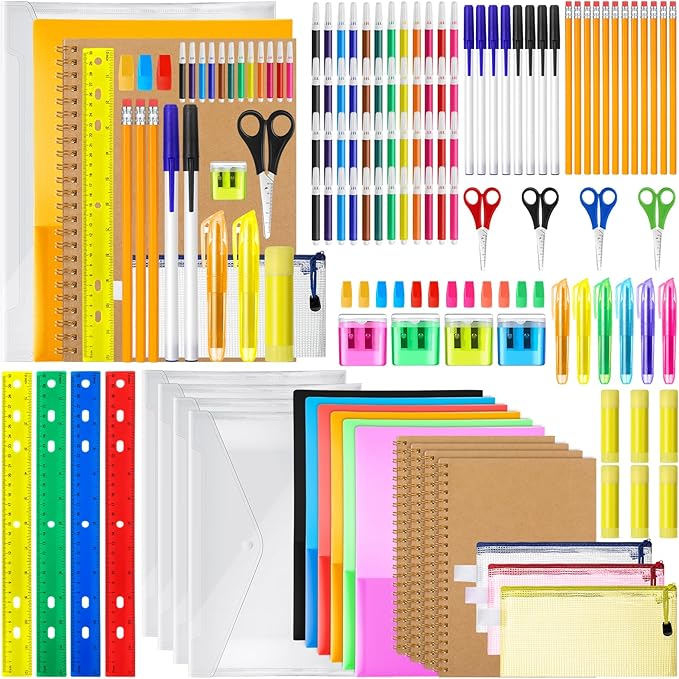 PerKoop 24 Sets Back to Supplies Bulk Kit Includes Notebooks Rulers for K-12 Essentials