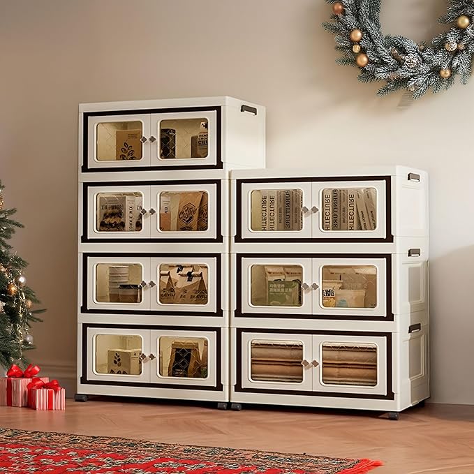 SunSettler Storage Cabinets with Lids, Stackable Storage with Wheels, Collapsible Storage with Doors, Home Office Dorm Organizer Essential