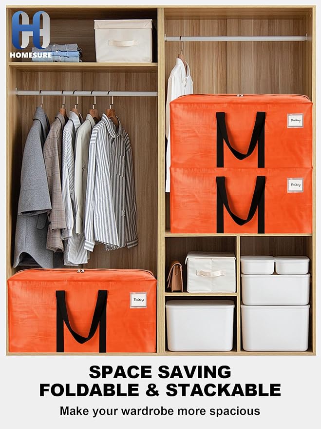 HOMESURE Supports 200lbs Heavy Duty Moving Bags - Strong Zipper & Wrap-Around Handles - Water-Resistant Storage Totes, Durable Alternative to Moving Boxes - 40 Pack - Orange