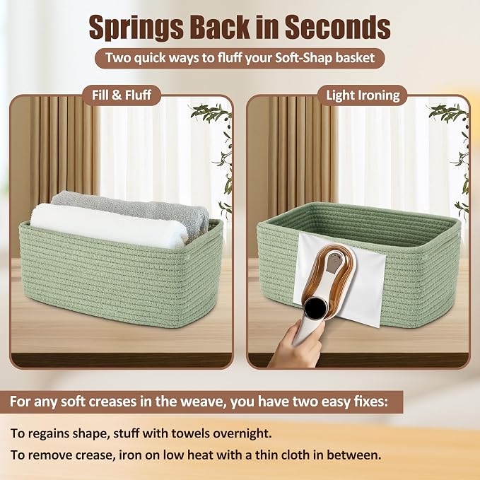 5-Pack Small Woven Rope Storage Baskets, 2 Sizes Organizer Bins | Fabric Cube Boxes and Rectangular Shallow Bins for Closet, Shelf, Bookshelf, Nursery, Changing Table, Bathroom, Toys & Home