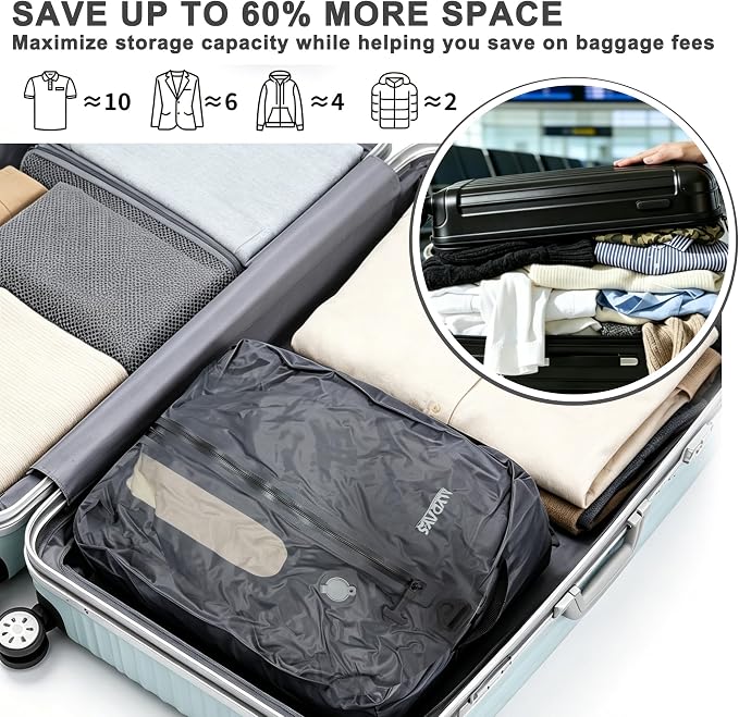 MYDAYS Vacuum Bag for Travel, Professional IPX8 Waterproof Reusable Vacuum Compression Bags for Travel Suitcases, Durable Space Saver Bag(2 PACK,With Pump)