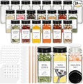 24 Pack Glass Spice Jars with Labels, 4oz Spice Containers with Black Lids | Includes 249 Labels, Metal Funnel, Extra Shaker Lids & Stirring Stick for Kitchen Seasoning Organization