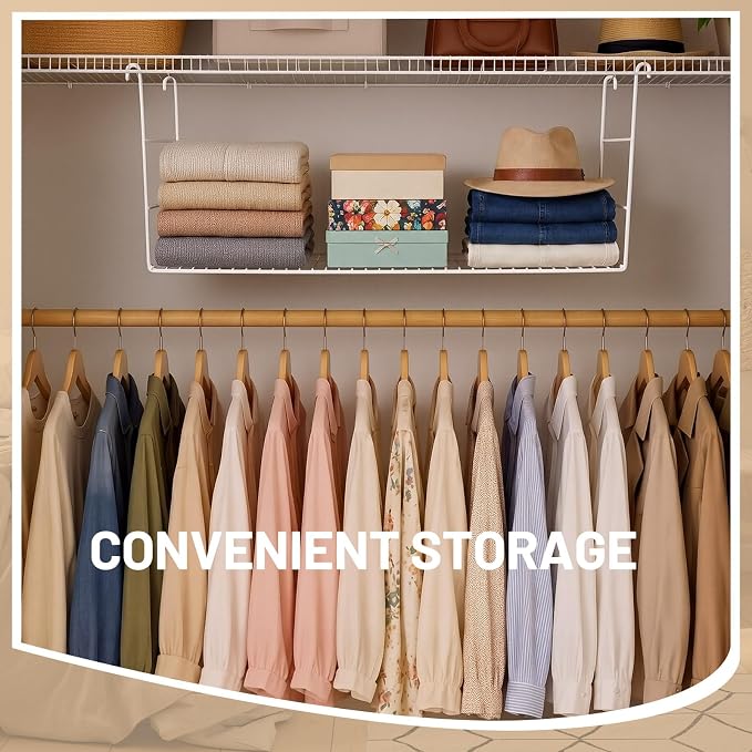 Amylove 4 Pieces 24 Inch Hanging Closet Shelves White Wire Hanging Shelf Universal Long Wire Shelf Basket Closet Organizers and Storage for Clothing Sweaters Shoes Handbags Clutches Accessories