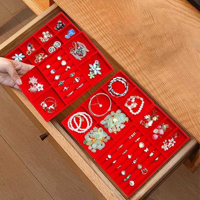 Earring Organizer Stackable Jewelry Storage Box Jewelry Drawer Organizer Removable Display Tray Organizer for Necklace Earring Ring