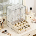 Greenfeather Jewelry Organizers and Storage, Clear Acrylic Jewelry Box with 40 Necklace Hooks 120 Pairs of Earring Holes 2 Velvet-Lined Drawers for Rings Necklaces Earrings