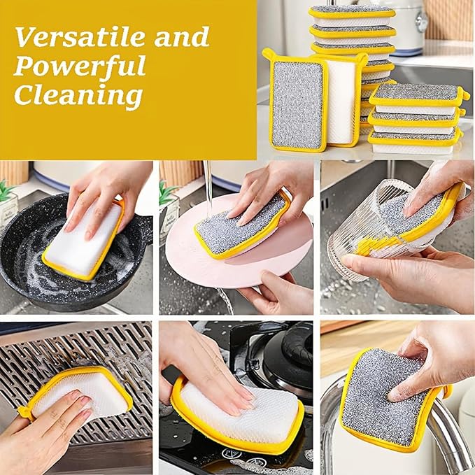 Generic Reusable Kitchen Scrub Dish Sponges, Upgrated Dual-Sided Sponges Kitchen Dishcloth, Multipurpose Dishwashing Rags for Cleaning Kitchen, Washing Dishes, Pot Brush, Grill Cleaner (5), Yellow