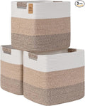 15×13 Inch Storage Cubes, 3 Pack Cube Storage Bins for Organizing, Cotton Rope Woven Baskets for Shelves, Bathroom, Kids Room, Closets, Baby Nursery