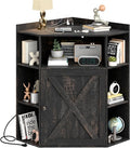 Halitaa Corner Storage Cabinet, Farmhouse Corner Bookshelf with Storage 6-Cubby Wooden Cabinet with USB Ports and Outlets Industrial Organizer for Small Space, Study, Playroom, Living Room