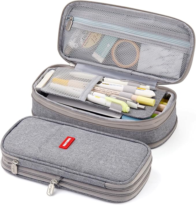 EASTHILL Big Capacity Pencil Pen Case Office College School Large Storage High Capacity Bag Pouch Holder Box Organizer (Gray)