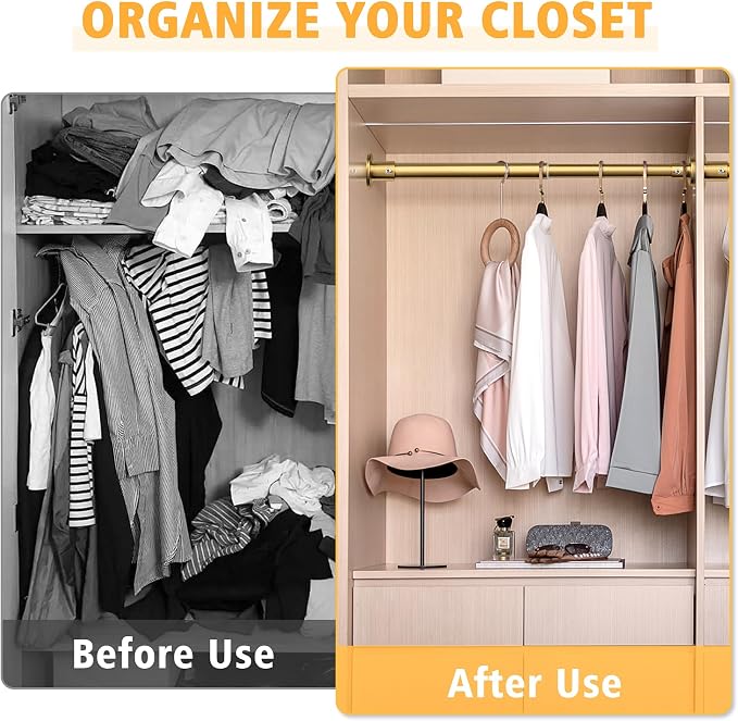 Closet Rods For Hanging Clothes, 17-64 Inch Adjustable Closet Rod, Stainless Steel Heavy Duty Closet Hanging Rod-Gold