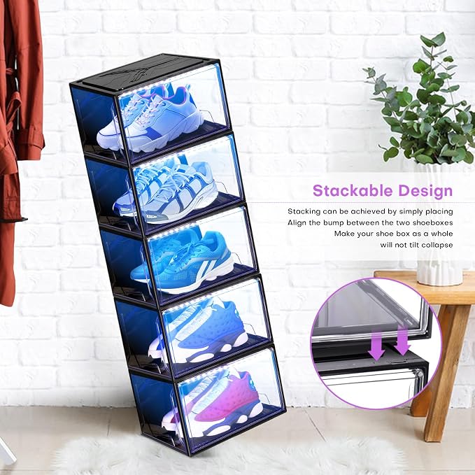 Oltraman LED Smart Shoe Boxes Display Case, Stackable Storage Organizers