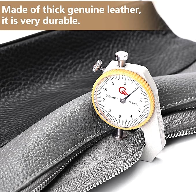 Leather Tool Bag Zipper Pouch, Premium Tool Pouch with Zipper, Utility Multipurpose Storage Organizer Tool Pouches with Carabiner Metal Zipper for Tools, Stationary, Pencil Pouch