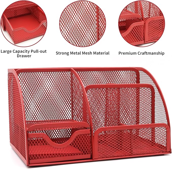 12 in 1 Red Desk Organizers and Accessories, Office Supplies Set Gifts for Coworkers, Office Supplies Include Stapler Pen Holder Tape Holder Staples Scissors Ruler Staple Remover for Home School