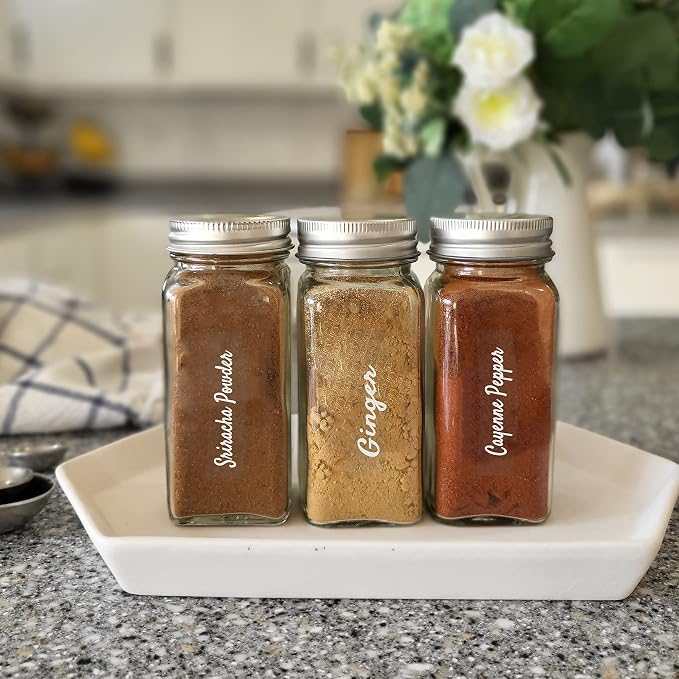 Mintitude Clear Spice Jar Labels, Preprinted Waterproof Small Stickers for Organizing Kitchen and Pantry Herbs/Seasoning with White Text (Spice)