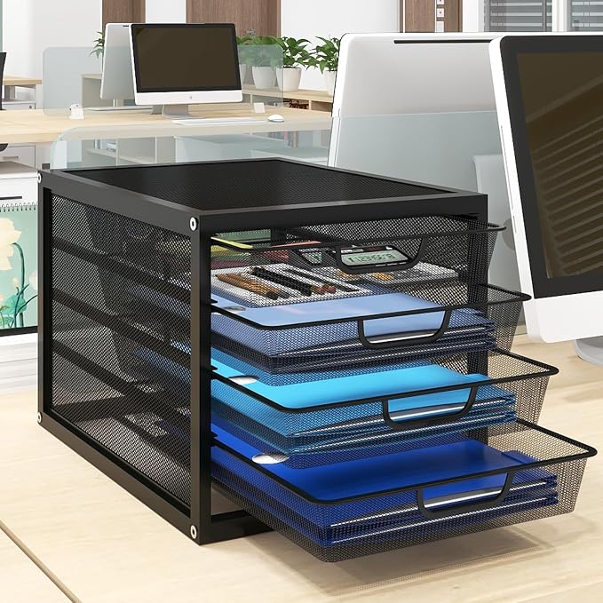 Natwind Mesh Desk Organizer with 4 Tier Sliding Drawers,Black | Paper Sorter, Multi-Functional Home Office Supplies Storage Tray for Letters, Documents,Mail, Files, Arts & Crafts Supplies