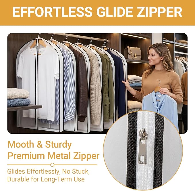 2 Pack 39" Clear Garment Bags for Hanging Clothes,4" Gusseted Suit Bags for Closet Storage Non-woven Back,Hanging Clothes Storage Suit Cover Bags with Zipper for Coats,Jackets,Shirts
