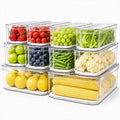 SMRCAD 10 Pack Clear Fridge Organizer Bins with Drain Trays - Stackable | BPA-Free PET, 10 Pack: 10 lidded Bins (Not drawer), Helps Keep Produce Fresh, 17.4L Capacity, Hand Wash Only