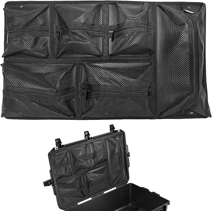 LAFENLIN UPGRADED Lid Organizer for Pelican 1595 Case, 6 Thick Mesh Pockets Storage Organizer, Fits Camera Cases, Diving Dry Boxes, Hard Cases & Toolboxes, Includes Screws & Hook and Loop, Durable