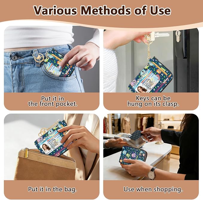GIANCOMICS Slim Wallet Credit Card Holder Women, Owls Rfid Blocking Small Card Case, Keychain Thin Pocket Curved Zipper Wallet, Travel Card Holder PU Leather ID Window, Ladies Female Gifts