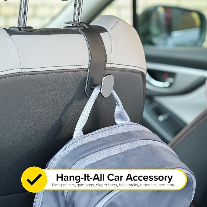 Wrap-It Storage Headrest Hook (2-Pack) - Car Accessories | For Hanging Bags And Purses, Simple Seat Back Hangers, Car Essentials, Road Trip Essentials For Adults