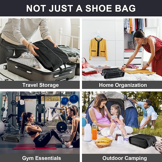 Shoe Bags for Travel, 4 Pack Extra Durable Travel Shoe Bags for Storage and Packing, Reusable Water-proof Shoe Bag with Smooth Zipper, Portable Travel Essentials