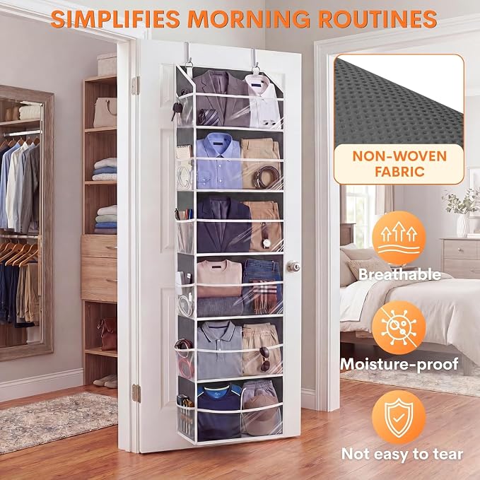 Ofiray-home Over Door Organizer with 6 Large Pockets | 6 Transparent Front Pockets & 12 Mesh Side Pockets, 80 lbs Weight Capacity Hanging Storage for Toys, Shoes, Diapers, Pantry