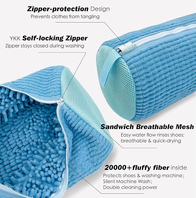 Shoe Washing Machine Bag,Laundry Shoe Bag for Washer and Dryer,Reusable Shoe Cleaning Bag for Sneakers,Tennis Shoes,With Self-locking Zipper, Microfiber Inside,Include Shoe Bag (Pro Blue - 1 Pack)