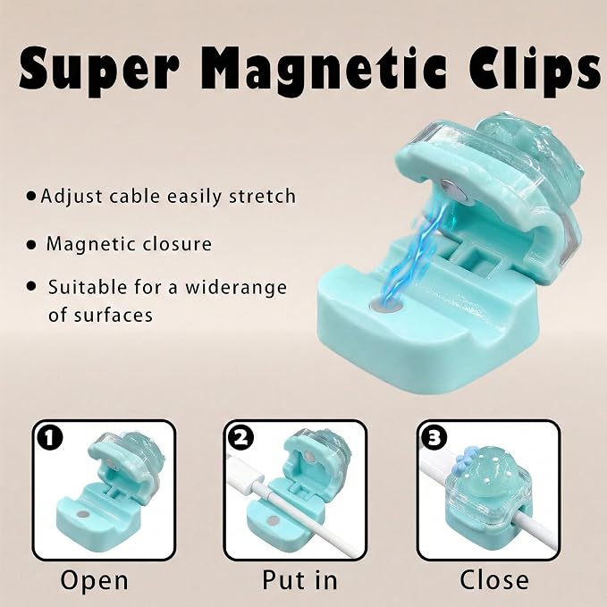 9Pack Magnetic Cable Clips for Nightstand, Adhesive Night-Glowing Cord Holder Organizer for Office Home Desk Wall Car (Blue,Strawberry)