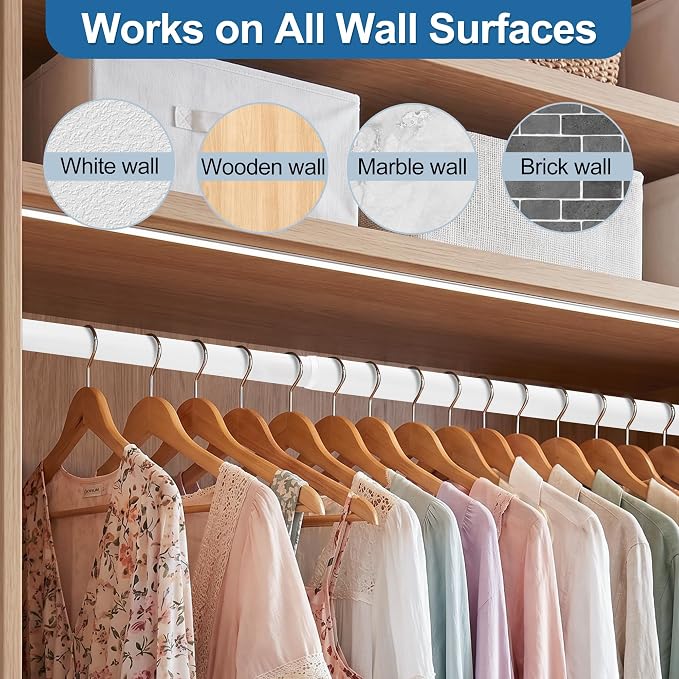 Adjustable Closet Rod for Hanging Clothes, 17-39inch Heavy Duty Metal tension clothes rod，1.3Inches Closet Pole with Hardware Kit for Closet Organization Laundry Room RV, White