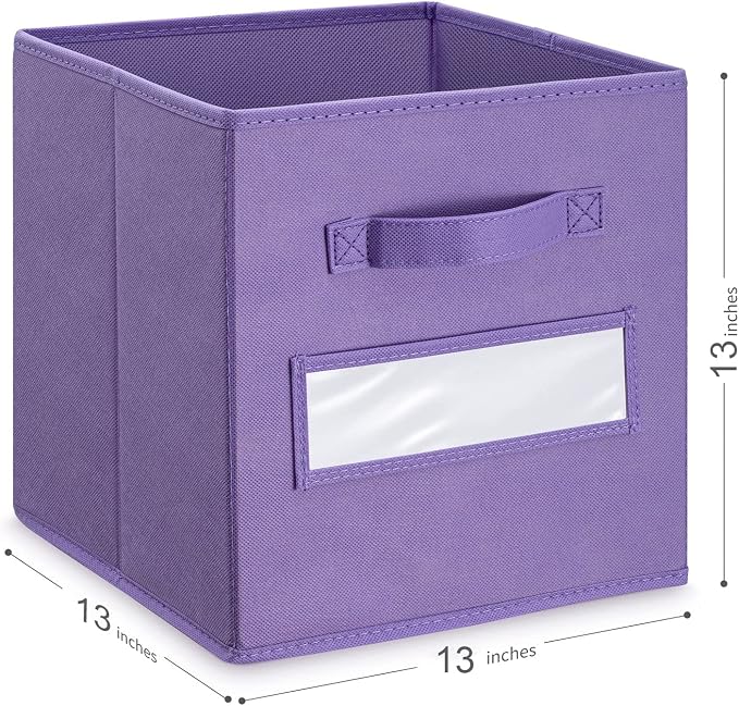 13x13x13 storage cube bins(Set of 8) Fabric storage cubes with 8 Labels Window Cards & a Pen, storage cubes 13x13, Collapsible 13 inch cube storage bins, Cubby Organizer Boxes, Purple