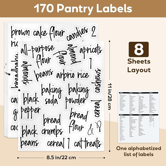 170PCS Food Pantry Labels, Kitchen Container Storage Labels Spice Organize Storage Jars Boxes Bottles Preprinted Black Script Clear Stickers - Water and Oil Resistant