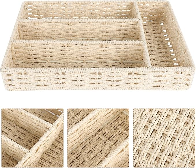 DOITOOL Compartmentalized Storage Basket 4-Section Organizer for Cabinet and Drawer Home Storage Container for Kitchen and Living Room 11.81X7.87X1.96 Inches