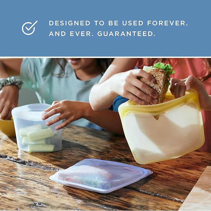 Stasher Silicone Reusable Storage Bags,Reusable Freezer Bags,Microwave,Dishwasher,Oven Safe,Sous Vide,Premium Lunch Containers,Eco Friendly,Food Storage Bag,Snack-Bags,Clear,(Pack of 8)