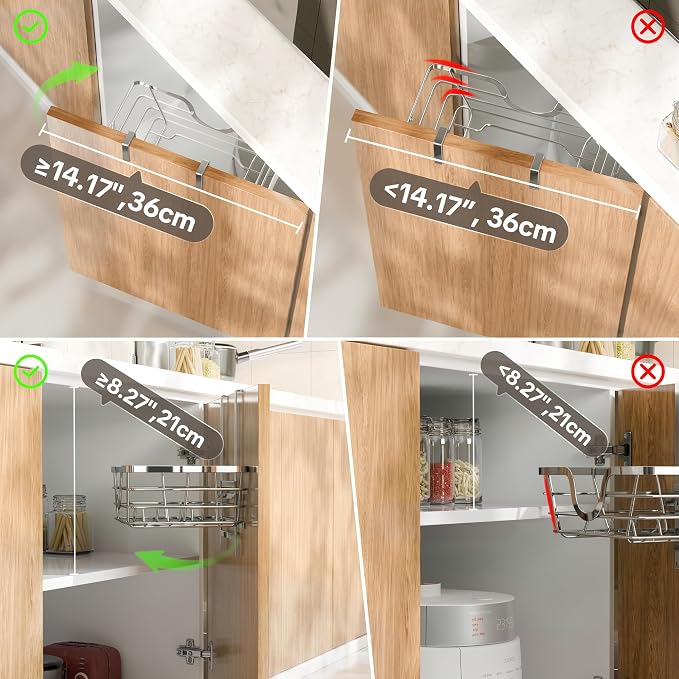TIDIIABODE Pot Lid Organizer, Adjustable Kitchen Pot Lid Holder Inside Cabinet, Kitchen Cabinet Organizer Hanging for Food Storage Container, Pot, Pan Lid & Bakeware, Sliver