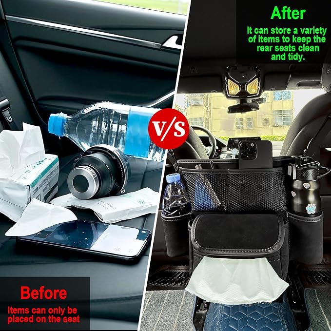 Car Handbag Holder Between Seats Suede Large Capacity Car Purse Holder Automotive Consoles, Fits Between Front Seats, Holds Wallet, Phone & Essentials (Black)