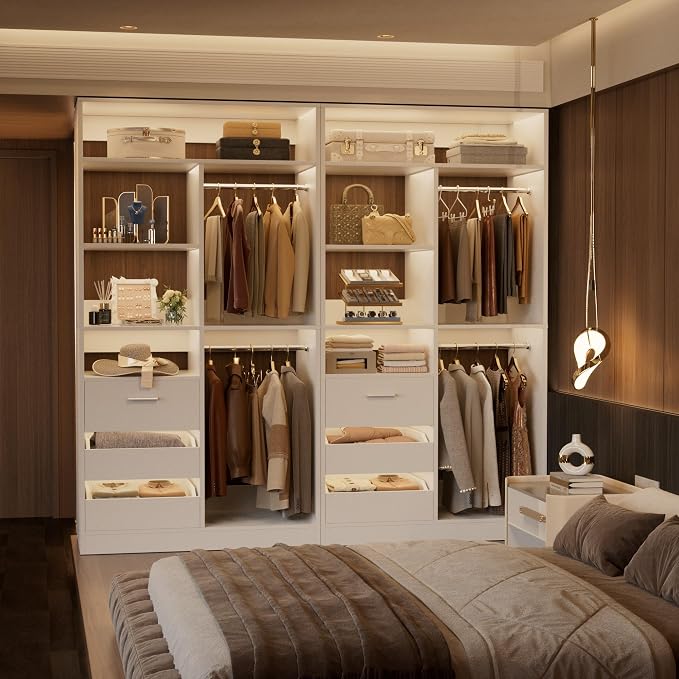 36 Inches Modular Closet Drawers System, 3FT Wood Closet Organiser with Closed & Half-Open Drawers, Walk-in Freestanding Wardrobe Storage Cabinet with 6 Shelves, White (36"L x 15" W x 80" H)