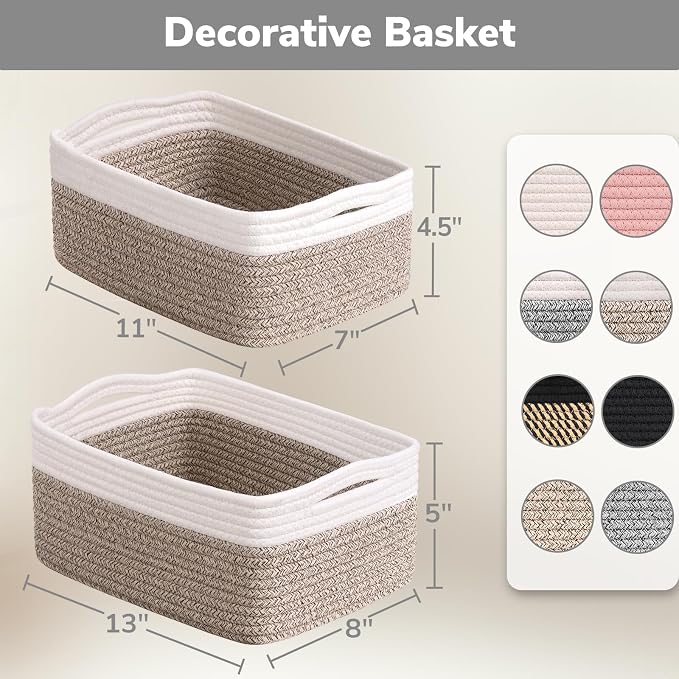 Goodpick Basket for Shelves, Black Baskets for Organizing Gift Basket, Woven Rope Storage for Shelves Closet Organizer Bins for Towels 3 Pack, Black, 11 x 7 x 4.5 in