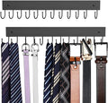 Belt Hanger Wall Mounted, Wooden Belt Organizer 2 Pack Max 24 Storage Capacity, 180° Rotating Space Saving Hangers for Ties, Tank Tops, Scarves, Bras, Keys, Bags Black