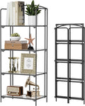 Crofy 4-Tier Foldable Bookshelf, Black Frame & Transparent Shelves | No-Assembly Collapsible Portable Storage Organizer; Sturdy Transparent Shelves; Ideal for Living Room & Home Office