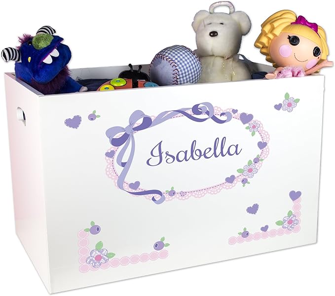 My Bambino Personalized Toy Storage Box and Bin Newborn Gift (Lavender Bow) | Personalized Kids Gift