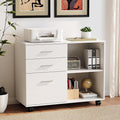 VINGLI 3 Drawer Wood Lateral File Cabinet with Adjustable Shelves & Locking Wheels, Printer Stand with Drawers for Letter Size Files, Sturdy White File Cabinets for Home Office, Study & Business