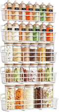Mystozer 5 Pack Spice Rack Seasoning Organizer Wall Mount, Kitchen Organization Kitchen Storage Spice Shelf Screw or Adhesive Hanging Shelf Basket Spice Organizer Shelf for Kitchen, Pantry (White)