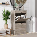 Shoe Cabinet with 2 Flip Drawers, Freestanding Shoe Storage Organizer | Narrow Shoe Rack with Drawers, Slim Shoe Cabinet for Entryway, Closet, Hallway, Living Room, Rustic Gray