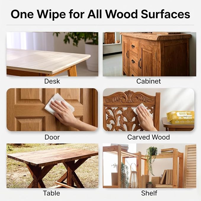 Air Jungles Wood Furniture Cleaner Wipes, XL 8x10 Inch, 70 Count | Clean, Protect, Polish Finished Wood Tables, Chairs, Cabinets, Desks, Door, With Vitamin E Gentle For Skin, Lemon Scent